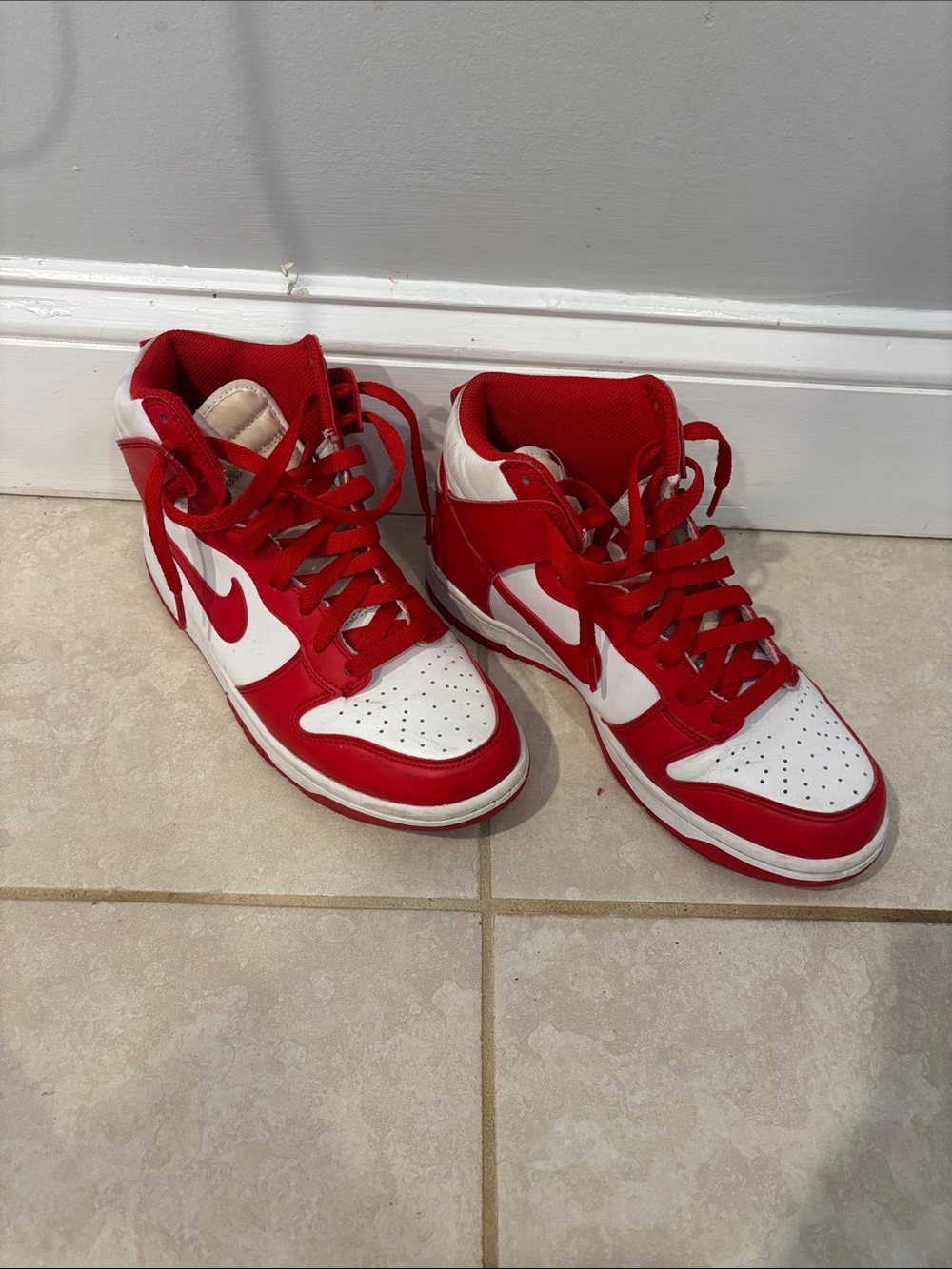 Nike Women's Red and White High-Top Sneakers